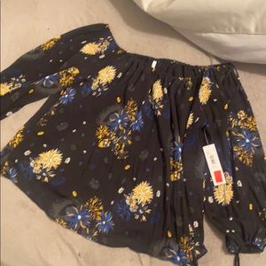 Passports Navy Blue Floral Blouse